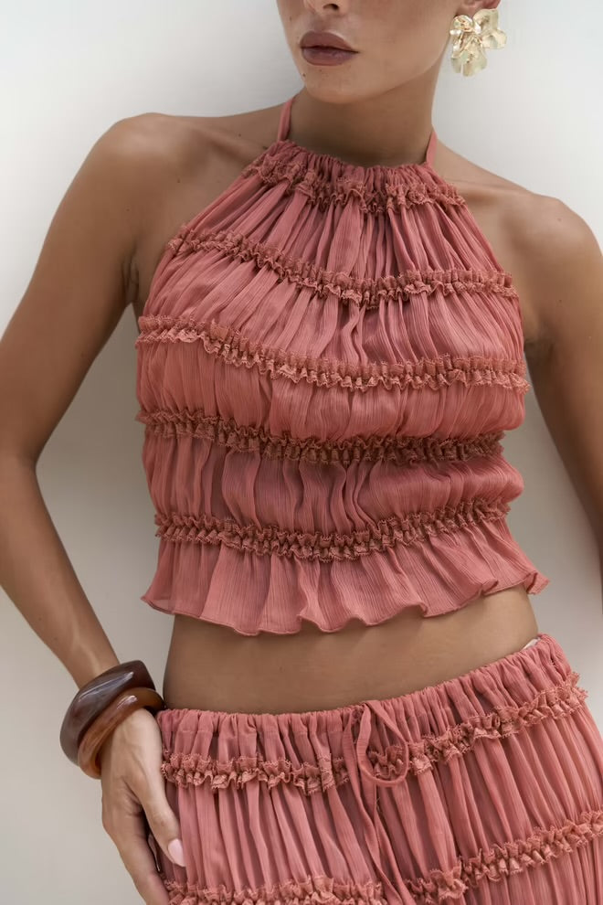 Sofi Étoile – Transparent Crop & Skirt Set in Pearl Dust