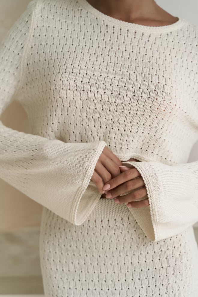 Wayhu Lune – Knit Crop & Skirt Set in Ivory Bliss