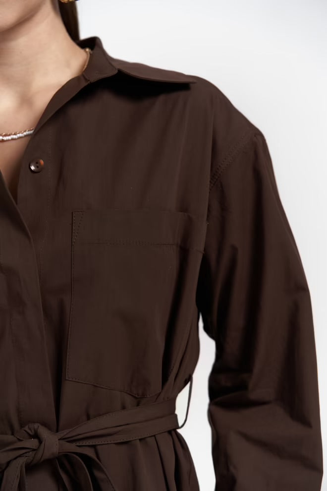 Belsay Élite – Belted Trench Dress in Chocolate Authority