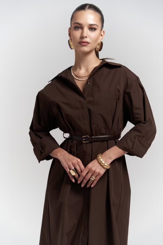 Belsay Élite – Belted Trench Dress in Chocolate Authority
