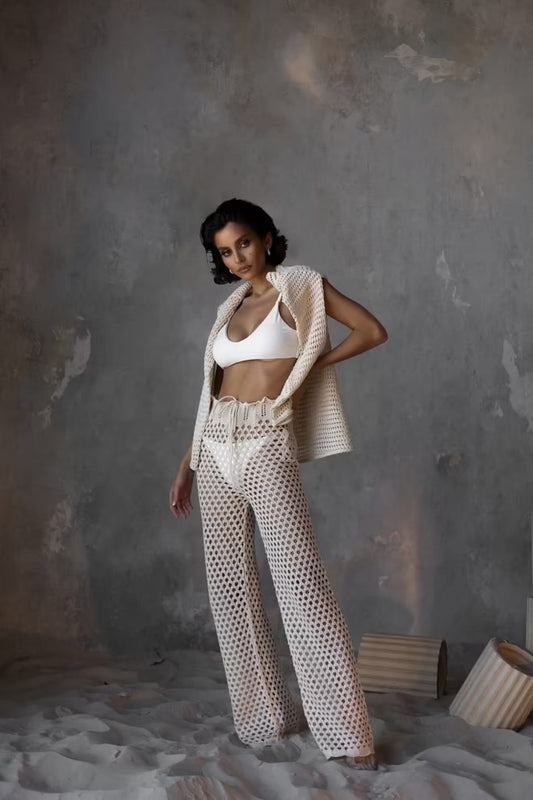 TEXA Luxe – Lace-Up Pants in Shell Beige