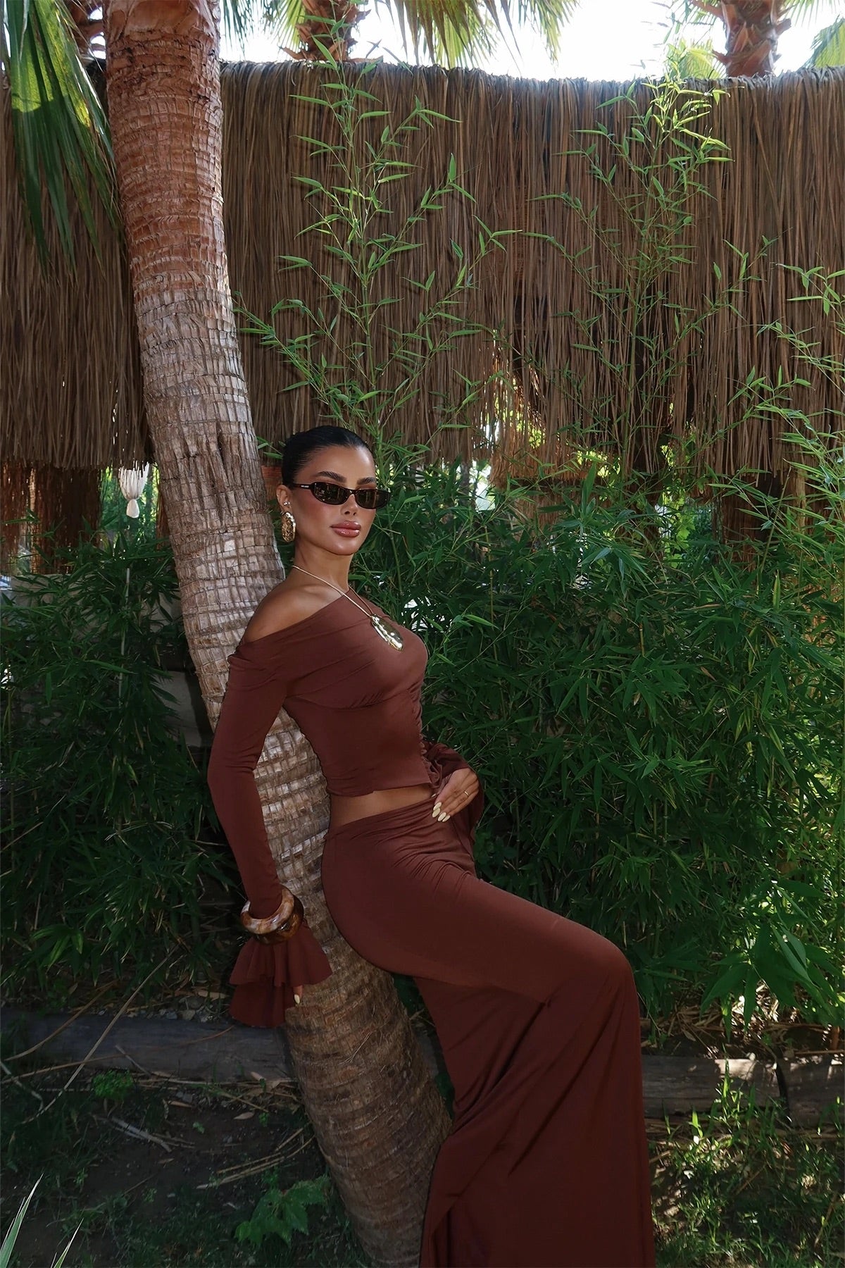 Cocoa Aura – Maxi Skirt & One-Shoulder Top Set