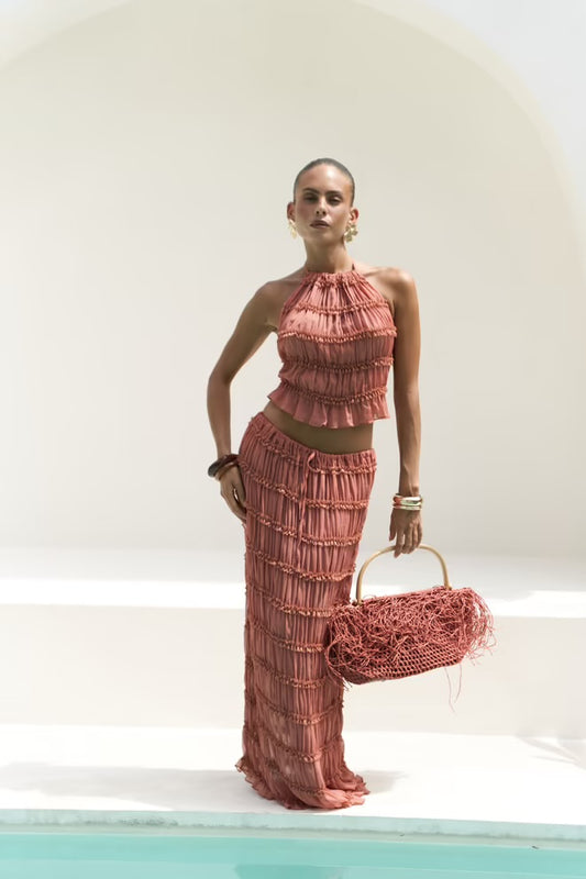 Sofi Étoile – Transparent Crop & Skirt Set in Pearl Dust