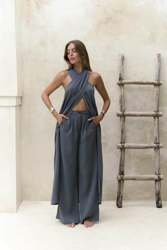 Joyo Zen Set – Wide Leg Suit in Anthracite Flow