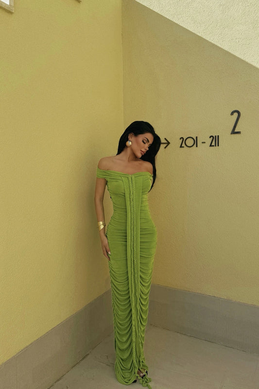 Emerald Allure – Flowing Cut-Out Dress